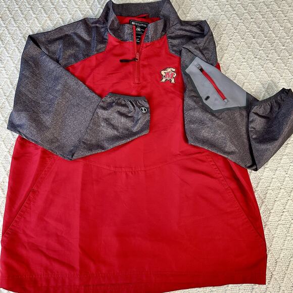 Holloway Men’s 2XL Maryland Terrapins Quarter Zip Pullover Windbreaker Red Gray - Picture 1 of 8